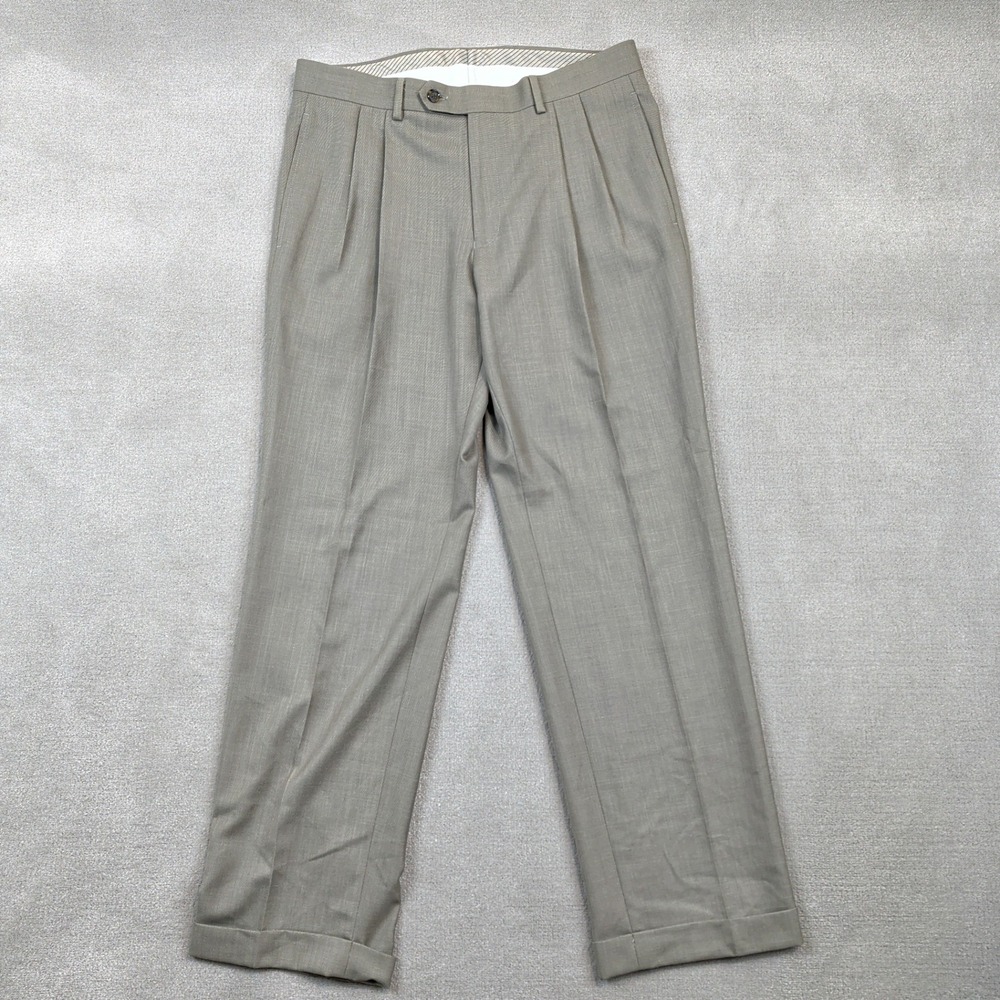 Lauren Ralph Lauren Dress Pants Mens 32W x 30L Tan Double Pleated Cuffed Leg